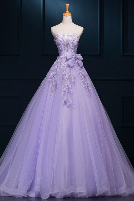 Wedding Dresses Strapless Long Purple Lace Big Wedding Dress