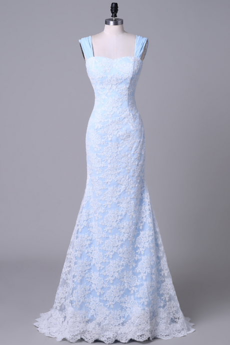 Sweetheart Long Mermaid Lace Wedding Dress,blue Chiffon White Lace Wedding Gown Custom Made Bridal Gown Bridal Dresses