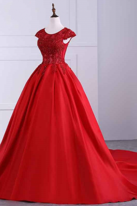 Red Prom Dresses,prom Dress,red Prom Gown,bright Red O-neck Prom Dresses