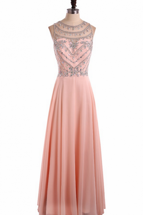 Sparkling Ombre Chiffon Beaded Baby Pink Long Prom Dresses A Line Zipper-up