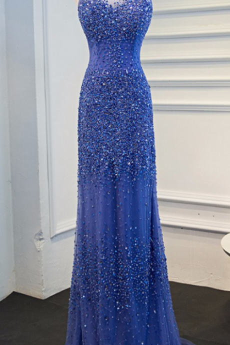 Prom Dresses Halter Royal Blue Mermaid Evening Dress