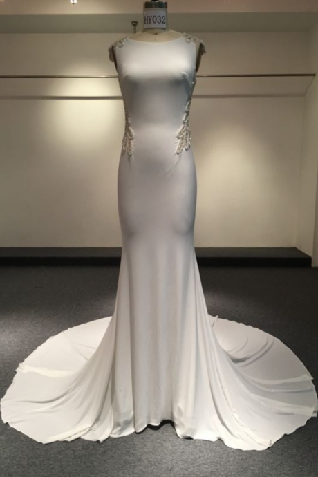  Evening Dresses High Neck All White Sexy Backless Jersey Mermaid Prom Dress