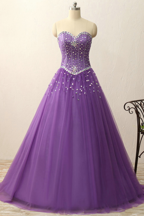 Cheap prom dresses Sweetheart crystal beads satin tulle floor length ball gown vintage dress