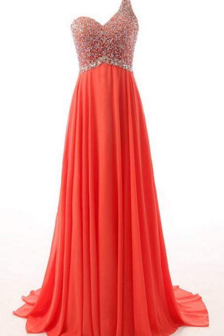 One Shoulder Floor Length Chiffon A-line Prom Dress Featuring Beaded Embellished Sweetheart Bodice And Open Back