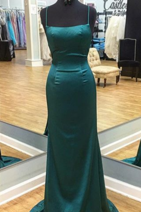 Sexy Straps Mermaid Long Dark Teal Prom Dress,lace Up Evening Dress