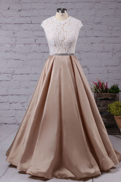 Ball Gown Scoop Neck Lace Taffeta Floor-length With Sashes / Ribbons Prom Dresses