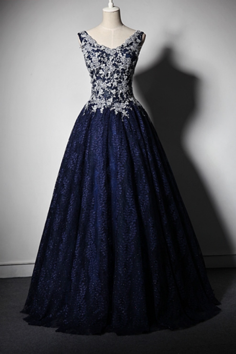 Navy Blue Long Lace Evening Dresses For Wedding Party Women Floor Length Bridal Formal Evening Gowns Dresses