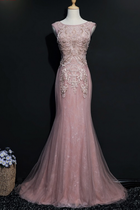 Pink Long Lace Mermaid Evening Dresses Party Beautiful Beaded Women Prom Formal Evening Gowns Dresses Abendkleider