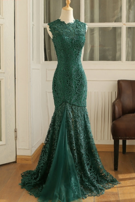 Green Sexy Lace Mermaid Evening Dresses Long Party Women Prom Formal Evening Gowns Dresses