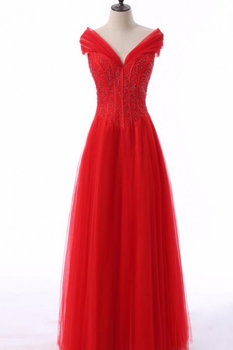 Real Sample Red Tulle Sleeveless A Line Lace Beading Long Prom Dresses 2018 Lace Up Floor Length Beading Prom Dress