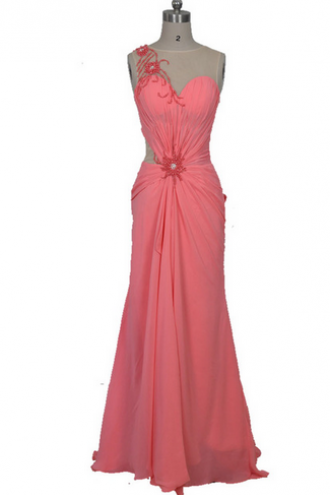 Fashion Pink Chiffon Prom Dresses Pearls Bead Real Picture Scoop Neckline Floor Length Long Vestidos De Festa Party Dress