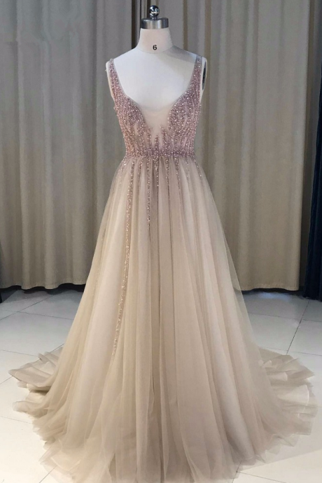 Custom Made 2018 Sexy Party Evening Dresses A-line Beading Prom Dress With Zipper