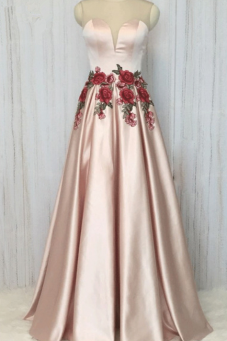 Embroidery Lace Prom Dresses Long Pink Elegant Prom Gown Girl Dresses Vestidos De Graduacion