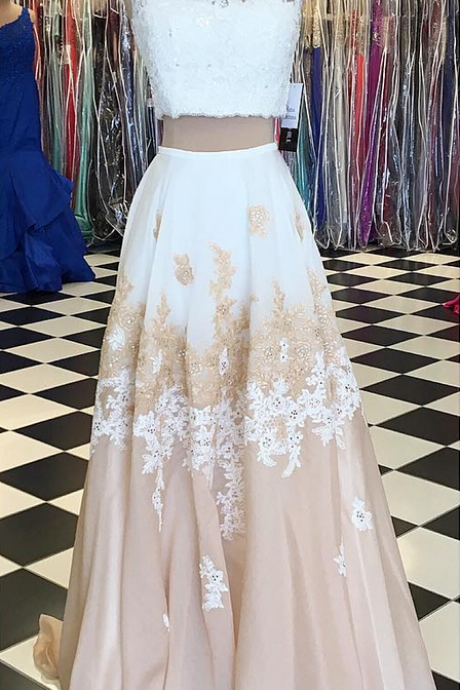 Two Tone Prom Dresses, Two Piece Prom Dress, Lace Applique Prom Dress, Elegant Prom Dress