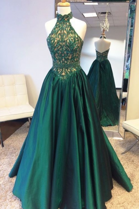 Gorgeous Prom Dresses, Halter Prom Dress, Sleeveless Prom Dress,green Prom Dress,women's Formal Evening Dress,evening Gowns