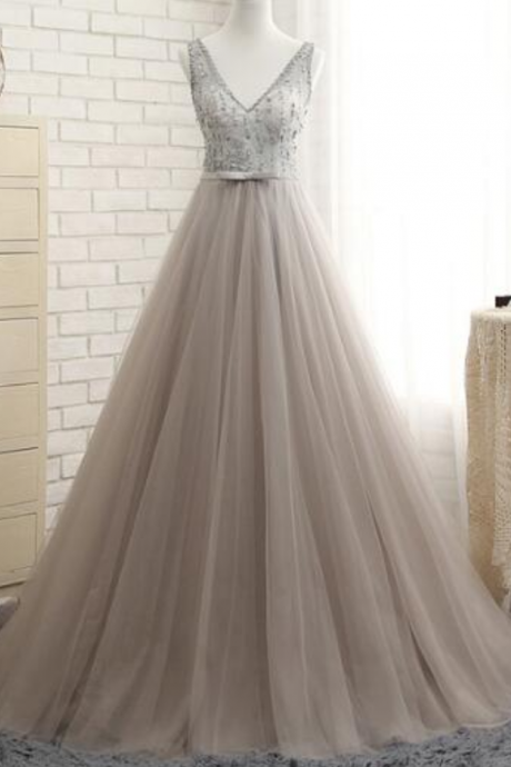 Elegant A Line Prom Dresses Lace Modest Robe De Soiree V Neck Tulle Formal Evening Gowns Party Dress