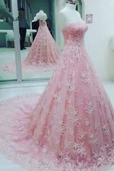 Bridal Ball Gown Strapless Robe De Soiree Longue Pink Lace Formal Women Evening Dress Imported Gowns From China