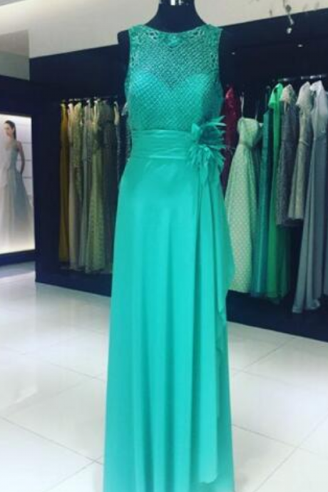 Splendido Verde Smeraldo Prom Dress O-collo Pavimento-lunghezza Chiffon In Rilievo Di Cristallo Prom Dresses Dress Per La Laurea