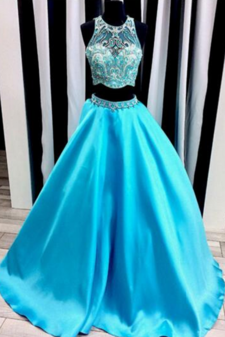 Edged Prom Dresses Sleeve Two Pieces Of Blue Promenade Dresses A-line Floor Length Of Vestido De Party Dress For Graduation Champagne