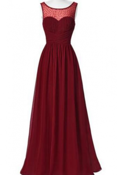 Wine Red Female Prom Dress Fashion Chiffon Perspective Floor Length Evening Dress Sleeveless Sexy Cocktail Dress Formal Formal Dress