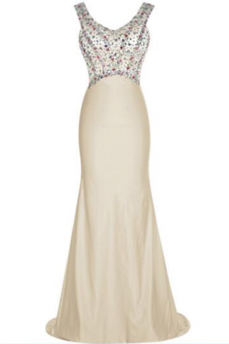 Women 's Fashion Prom Dress Bead At The End Of Single - Length Evening Dress Sleeveless Reception Dress