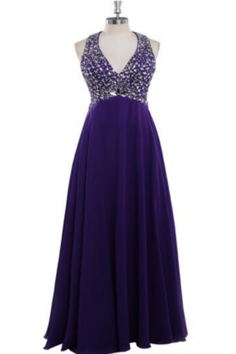  Purple beaded sleeveless deep V-neck halter jumpsuit sexy female sex prom dress fashion evening dress