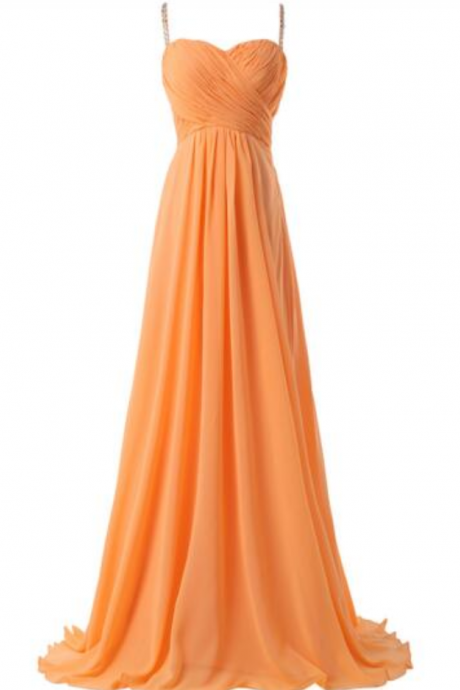 Orange Halter Pleated Fashion Prom Dress Floor Length Women's Evening Dress Sling Long Dress
