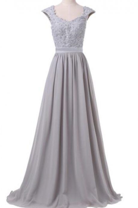 Women's Elegant Gray Dress A-line Length Of The Floor Fashion Prom Dresses Waist Women Beaded Evening Dress