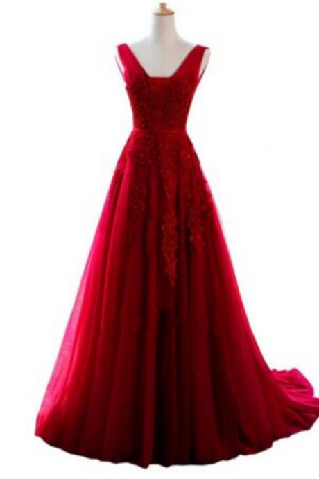 Red Female Fashion Prom Dress Floor Length Elegant Evening Dress Waist A-line Red Long Female Dress