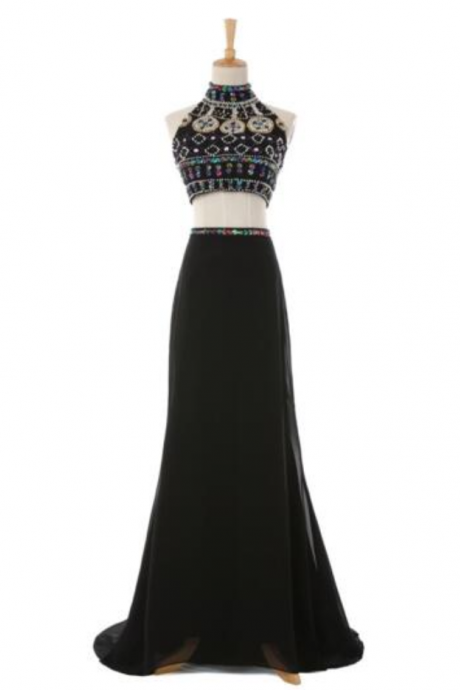 High-necked Luxury Evening Dress Beaded Umbrella Piece Of Sexy Prom Dress National Wind Fashion Mopping Long Skirt