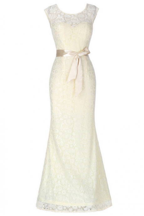  Trumpet/Mermaid Scoop Neck Lace Floor-length with Sashes / Ribbons Bridesmaid Dresses
