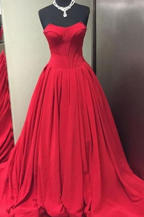 Sweetheart Neck Long Red Prom Dresses Floor Length