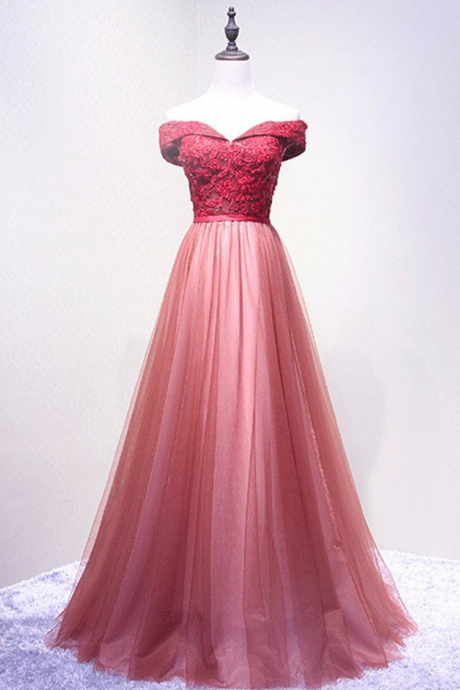 Lace Prom Dresses Floor-length Burgundy Off-the-shoulder Long Prom Dress/evening Dress