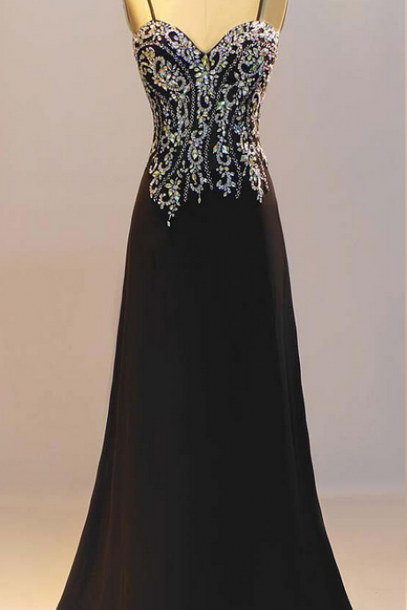 Black Prom Dresses,sheath Prom Dresses, Crystal Evening Dresses