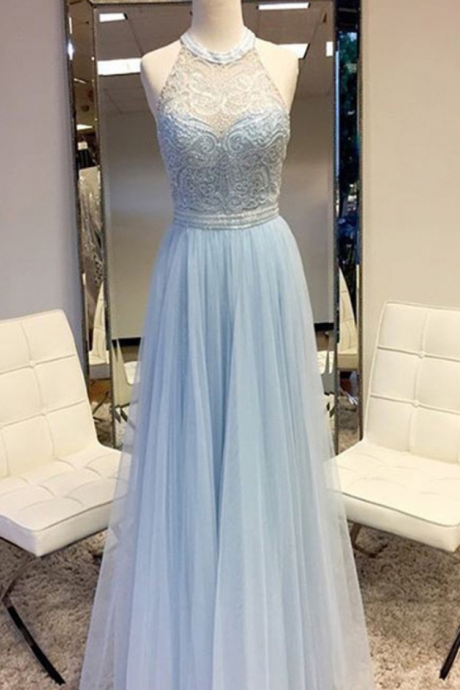 Long Prom Dress,pale Blue Prom Dress, Hater Prom Dress, Prom Dress For Teens, Elegant Prom Dress
