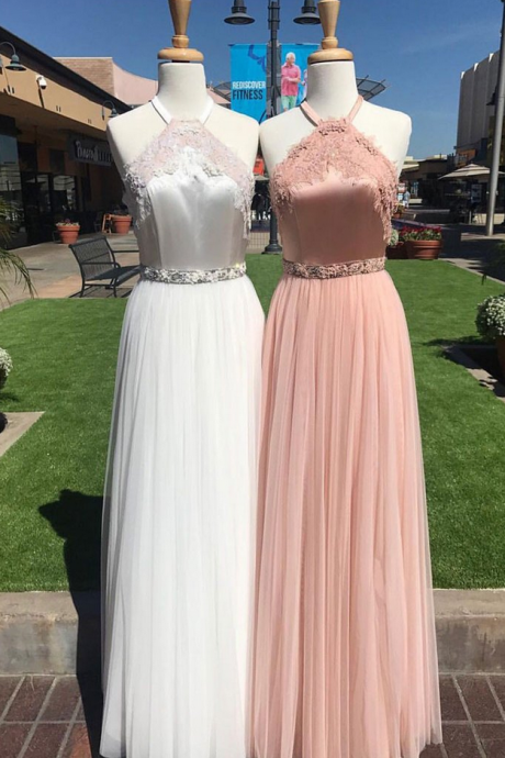 Unique Tulle Lace Long Prom Dress, Lace Evening Dress For Teens