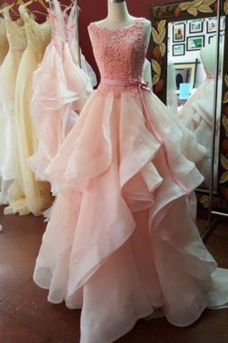 Elegant Sexy Ball Gown Prom Dress, Organza Prom Dress , Open Back Evening Dresses