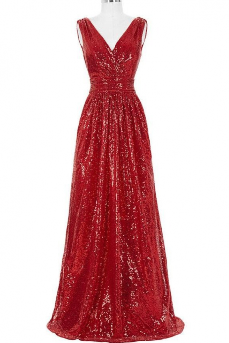 Sparkly Long Red Prom Dresses,v-neck Prom Gowns,sequin Shiny Evening Dresses,handmade Prom Gowns,party Dresses,bridesmaid Dresses