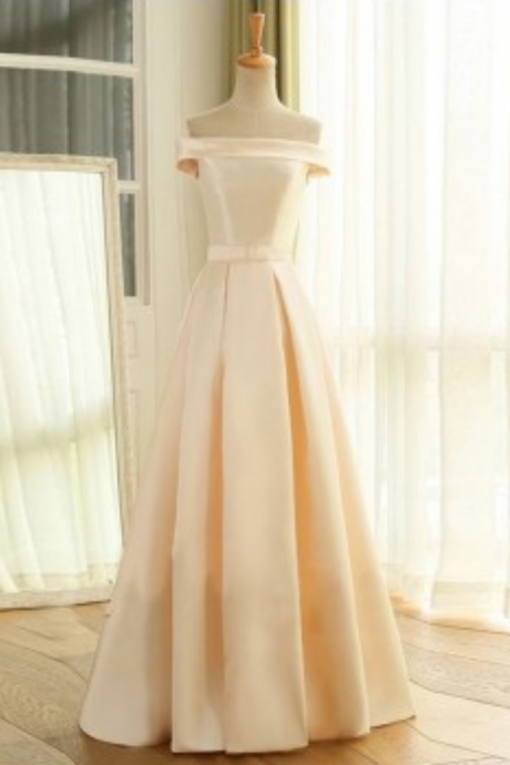 Decent Off the Shoulder Lace-up Floor Length Apricot Prom Dress with Bowknot
