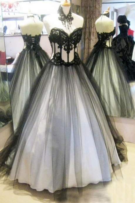 Black Organza Lace Sweetheart Long Evening Dresses,ball Gown Dress