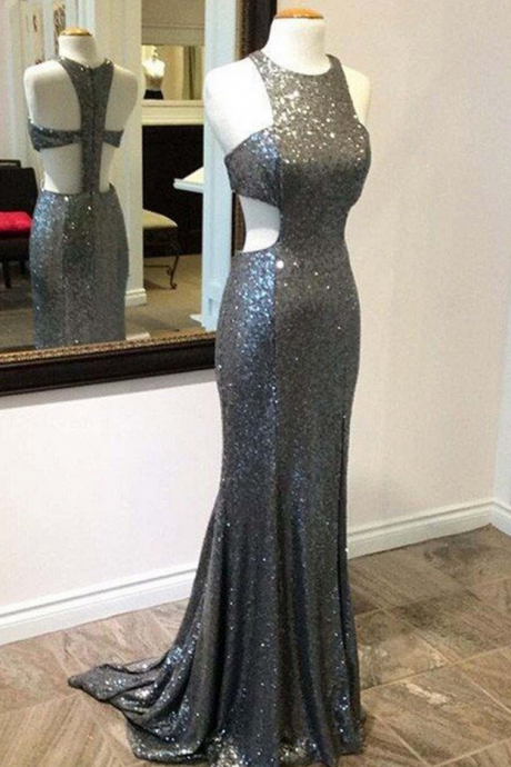Sliver Sequins Slim-line Mermaid Long Prom Dresses,evening Dresses
