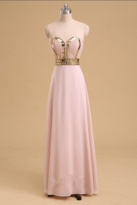 Pearl Pink Sweetheart Long Prom Dresses With Pearls