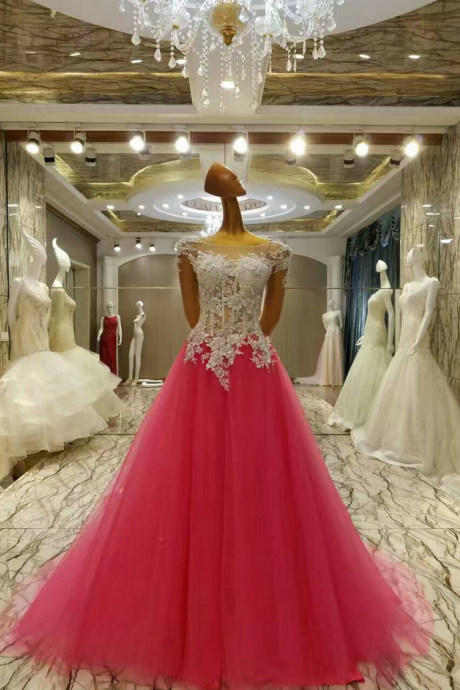Flowers Spring Collection Rose Red Ball Gown Prom Dresses Romantic Long Sleeves Prom Gowns