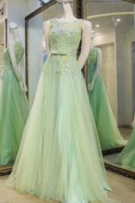 A-line Green Prom Dresses With Appliques