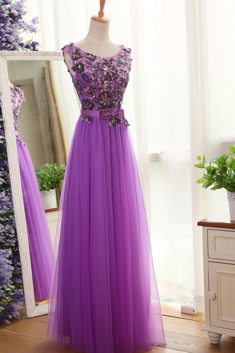 Long Tulle Prom Dress,lace Appliques Beads Prom Gowns,court Train Evening Gowns, Prom Dress Prom Dresses