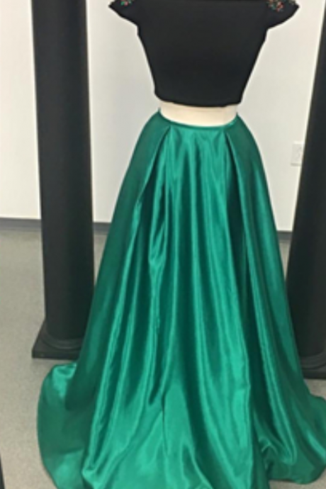 Special Two Piece Prom Dress Long Prom Dress, Green Prom Dress With Black Top
