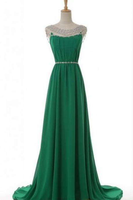 Backless Prom Dress, Chiffon Prom Dress, Green Prom Dress, Long Prom Dress