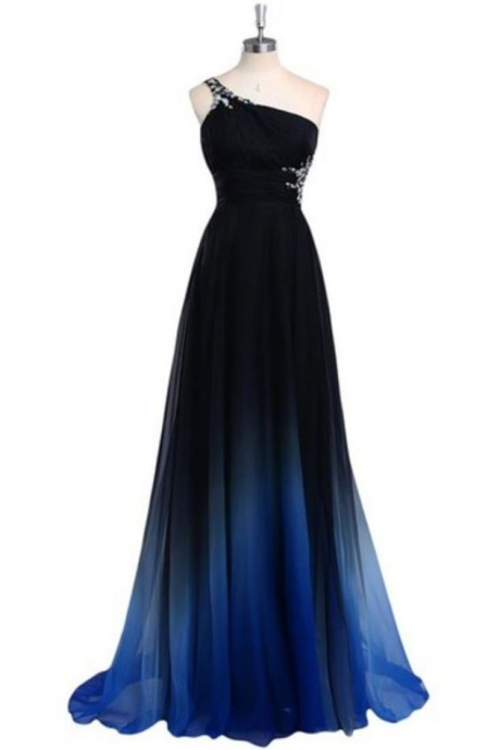 Fashion One The Shoulder Evening Prom Dress,a Line Long Party Dress,side Split Homecoming Dress