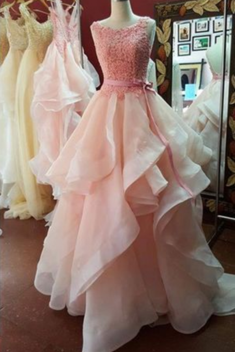 Ball Gown Prom Dress, Organza Prom Dress , Open Back Evening Dresses