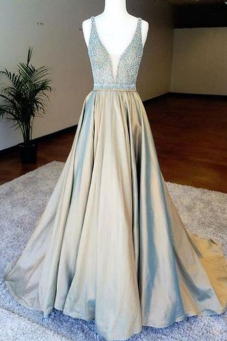 V-neck Beaded,top Elegant Evening Dresses,long Prom Dresses
